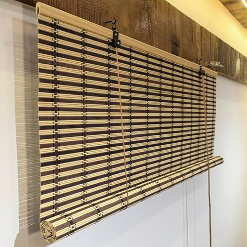 FENGSHOUU Bambusrollo,Retro Bambus Rollo,Natur Holzrollos,Sonnenschutz und Sichtschutz Raffrollo,65% Lichtfilter-Rollo,Seitenzugrollo Für Fenster und Türen,Anpassbar (Black,95cm x 160cm)