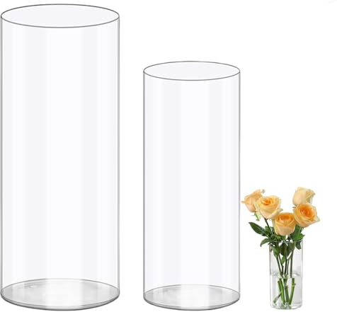 Wintfarm Vase,2 Set Acryl Zylindervase,Klare Langlebige Unzerbrechliche Vasen,Vase Kunststoff für Blumenarrangements, Tischdeko,Hochzeits-Mittelstücke, Heimwerken (20x10 und 25x12cm)