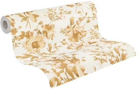 livingwalls CosmoLiving Non-Woven Wallpaper with Floral Design in White, Yellow, Beige – 10,05 x 0,53 m Floral Wallpaper by Cosmopolitan – 790614