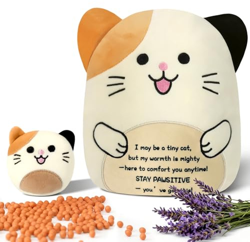 Microwave Heating Pad for Period Cramps – Cute Plush Cat Stuffed Animal Weighted Heating Pad with Lavender for Neck, Shoulder & Back Comfort | Portable Comfort Relaxing Warm Gift for Women, Teen Girls