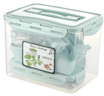 Ronyme Ensemble de Vaisselle réutilisable Kit de Couverts Randonnée Bureau Barbecue Assiette Bol Fourchette Cuillère Salière Poivrière Vaisselle Multi-Usage, Vert