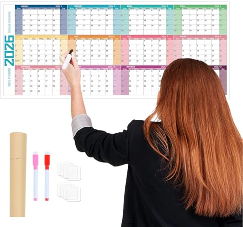 Hitburu Großer Wandkalender - Löschbarer Planer 2026 Wandkalender - Wochenplaner Mit Dickem Papier 12 Monate Für Student Zuhause Schule Büro Weihnachtsplanung