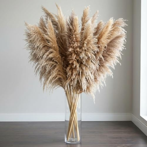 crafity 12 Stück Pampasgras Groß Trockenblumen 90cm XXL Pampasgras Natürliche Pampas Braun Getrocknete Blumen für Hochzeit Wohnzimmer Schlafzimmer