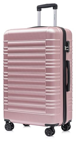YONSLY Koffer Suitcase XL Roségold, Trolley Reisekoffer, Rollkoffer Handgepäck mit 4 Rollen 360°, Hartschalenreisekoffer, Zahlenschloss, Weicher Gummigriff
