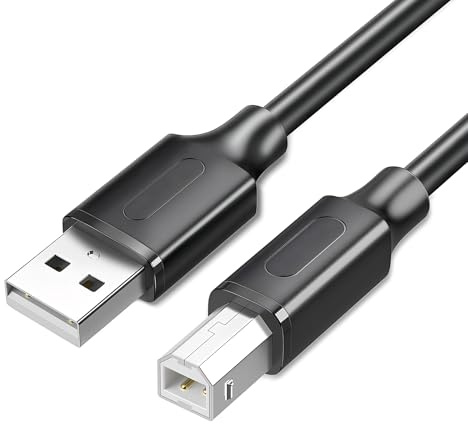 TwinkleHom USB Printer Cable 2M, USB-A to USB-B 2.0 Printer Lead Scanner Cord Compatible with HP/Brother/Lexmark/Dell/Envy/Epson/Xerox/Lexmark/Canon/Samsung/Piano or External Hard Drive, Black