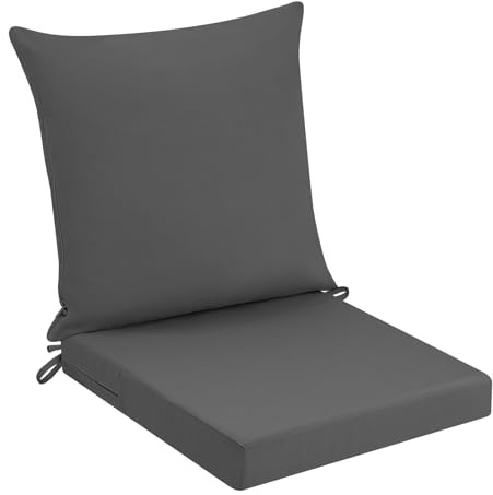 PRIMEPATIO Stuhlkissen Outdoor mit Rückenlehne 40x40x7, Grau | Wasserdichtes Gartenstuhl Polster mit Hochdichter Schaumstoff Füllung und Abnehmbarem Bezug für Balkon, Terrasse und Garten