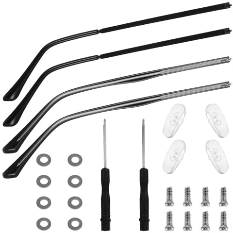 Heclia Glasses Arm Replacement 2 Pair Universal Eyeglass Repair Kit Anti-Slip Tips Eyeglasses Arms Legs Replacement Accessories with Screws, Nose Pads, Tools for Sunglasses, Reading Glasses Black TR90