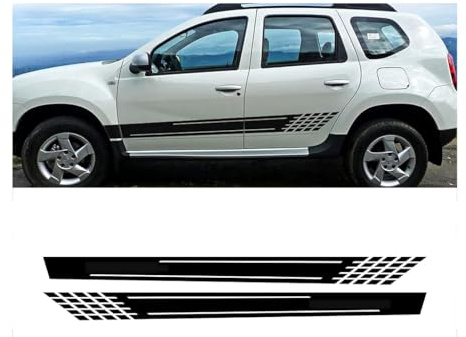 AALXF Auto Seitenschweller Aufkleber für Dacia Duster - 2 Stück Seitenstreifen, Racing Sport Design, Karosserie Tuning Dekor, Vinyl Folie Zubehör,A-Black