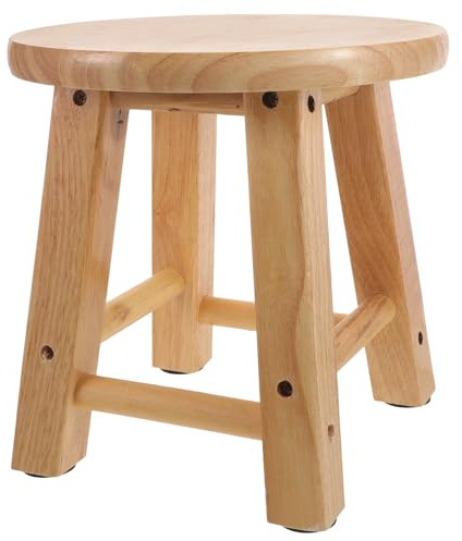 GAROZATION Plant Stand Wooden Stool, 25Cm Round Step Stool for Boys and and Adults, Small Footstool for Kitchen Bathroom Bedroom