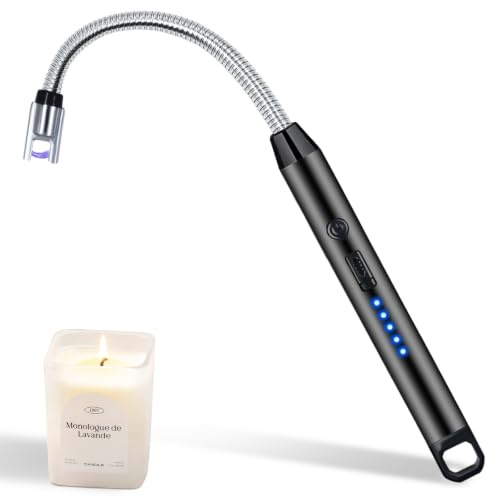 Aouply Feuerzeug, USB aufladbares Stabfeuerzeug, Winddicht & flammenlos mit LED- und Batterieanzeige – Feuerzeug elektrisch, es ist ideal für Grillen, Camping, Kamine, Herde und Feiern (Black)