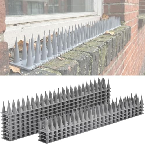 Ideoon 12er Set Taubenspikes Grau 5,4m - Effektive Vogelabwehr aus Polycarbonat - 3-reihige Abwehrspikes gegen Tauben, Möwen, Marder, Katzen & Eichhörnchen