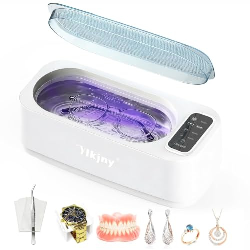 Ultraschallreiniger 50 kHz, und UV-Sterilisator, Tiefenreinigung von Brillen Schmuck Uhren Silber Zahngerät Ultraschallbehälter 400 ml mit LED-Display, Reinigungstuch und Zange inklusive Marke