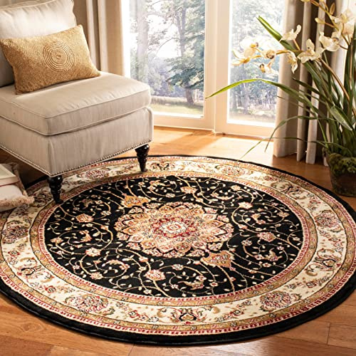 SAFAVIEH Lyndhurst Collection Area Rug - 7' Round, Black & Ivory, Traditional Oriental Design, Non-Shedding & Easy Care, Ideal for High Traffic Areas in Living Room, Bedroom (LNH329A)