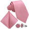 GASSANI 3-SET Rosa Krawatte Streifen gestreift | Binder Rose Manschettenknöpfe Einstecktuch | Krawattenset zum Anzug Seide-Optik