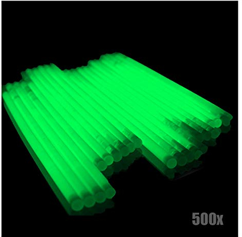 KNIXS 500x Arm-Knicklichter – Grün leuchtend inkl. 500x 3D-Verbinder und 10x Ballverbinder und 7-Lochverbinder, seit 15 Jahren in Profiqualität, Glowstick / Leuchtstab - für Party, Festival, Geburtstag oder als Dekoration