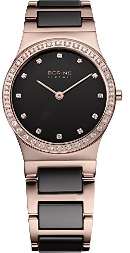BERING Damen Quarz Uhr | Armbanduhr 30 mm Edelstahlgehäuse und Zifferblatt | Edelstahlband mit Keramikelementen | 5 ATM | 32430