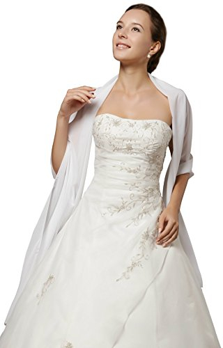 hochzeits-shop-hamburg HBH Hamburger Brautmoden SC-01 Braut Chiffon Stola 210 * 70 cm Weiß