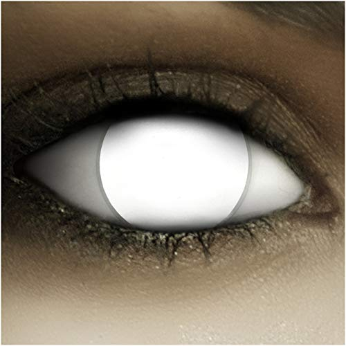FXCONTACTS Farbige Kontaktlinsen Halloween weiß BLIND WHITE + Tattoos, 2 Stück (1 Paar), Ohne Sehstärke, leicht einzusetzende weiße Linsen, Nur 60% Sehvermögen - 2 x farbig weisse Kontaktlinse