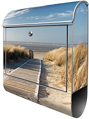 banjado® Design Briefkasten mit Dünen 38,5x46,5x13cm & 2 Schlüssel - Briefkasten Stahl Silber mit Zeitungsfach pulverbeschichtet - Postkasten A4 Einwurf inkl. Montagematerial
