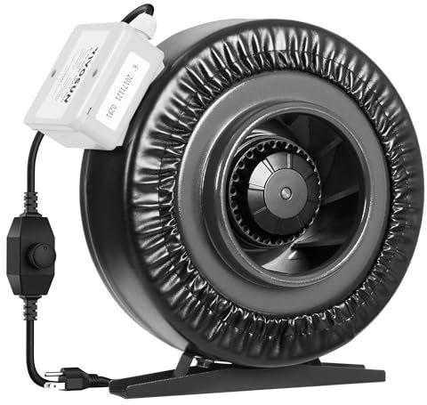 VIVOSUN Z6 Ventilateur de conduit en ligne de 15,2 cm, ventilateur de ventilation 440 CFM, contrôleur de vitesse variable pour tente de culture, ventilation de jardin intérieur, noir