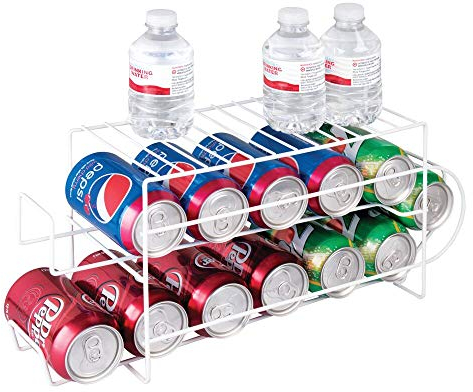 mDesign Food Storage Rack - 2 Tier Metal Storage Shelves for Canned Food - Kitchen Food Rack Suitable for The Pantry, Cabinets and Drawers - White