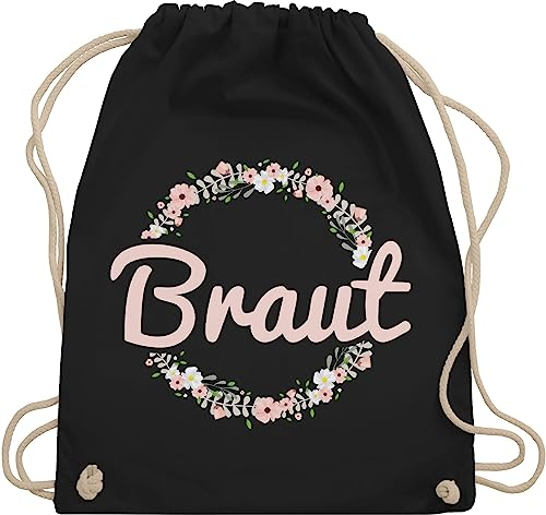 Turnbeutel Rucksack - Braut Motiv Blumenkranz - Unisize - Schwarz - jungesellinnenabschied bride blumen juterucksack junggesellinnenabschied outfit jga beutel jungesellenabschied blumenkränze