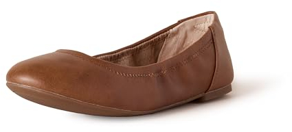 Amazon Essentials Women's Belice Slip On Ballet Flat, Chestnut Brown Faux Leather, 3 UK