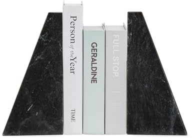 Fox Run Triangular Polished Black Marble Bookends | Dekorative Buchstützen aus 100 % wunderschönem, natürlichem Marmor, hält problemlos schwere Bücher, moderne Buchstützen für