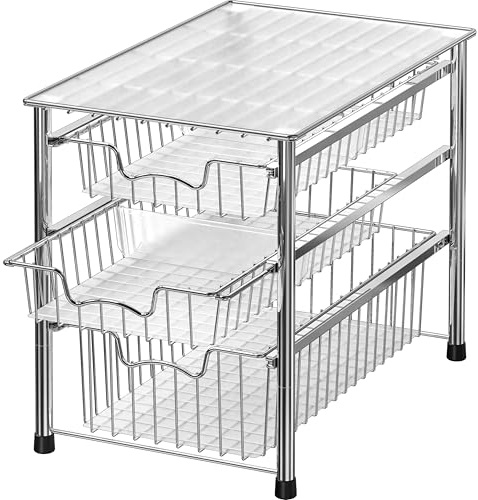 Simple Houseware Stapelbarer 3-stufiger Schiebekorb mit Schublade, Chrom