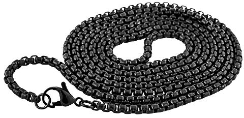 Akitsune Baca Kette 90cm | 3mm breit | Halskette Frauen Herren Box Rolo Edelstahl Karabiner Minimalist Herrenhalskette - Mattschwarz