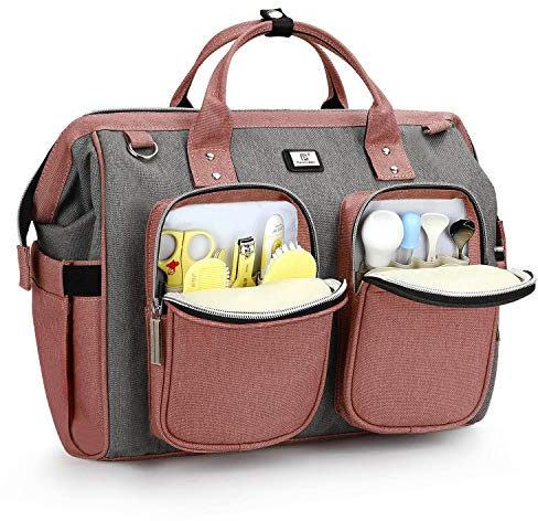 Pomelo Best Wickeltasche mit wasserdicher Wickelunterlage und 2 Kinderwagen Haken verstellbare Schultergurt multifunktionale Umhängetasche Reisetasche für Unterwegs