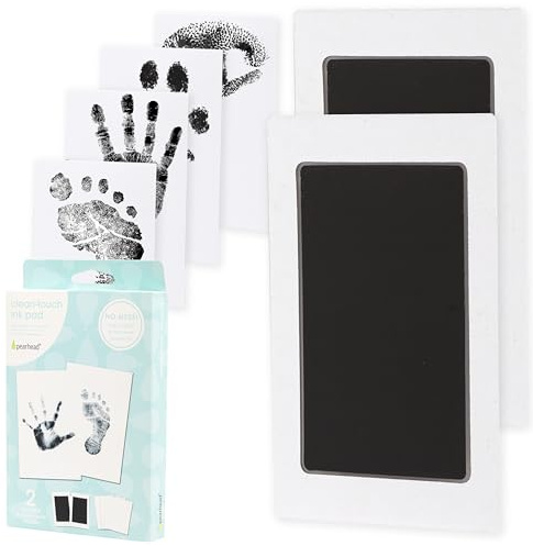 Pearhead Newborn Baby Handprint and Footprint Kit - No Mess Clean-Touch Ink Pad With Impression Cards, Safe for Skin, Perfect Keepsake for Family, Acid-Free, Black, Pack of 2
