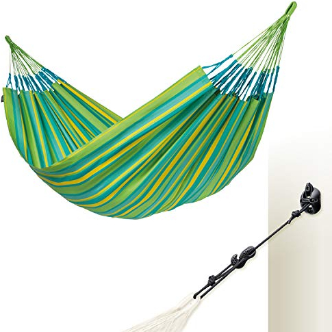 LA SIESTA® - Brisa - Kingsize + Multizweck-Befestigung Hängematte, handgefertigt in Kolumbien, mit 180 cm Breite für entspannte Momente drinnen und draußen. (Lime)