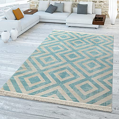 TT Home In-& Outdoorteppich Wetterfest Balkon Teppich Küche Rauten Design Soft Skandi Design Geometrisches Design, Größe:80x150 cm