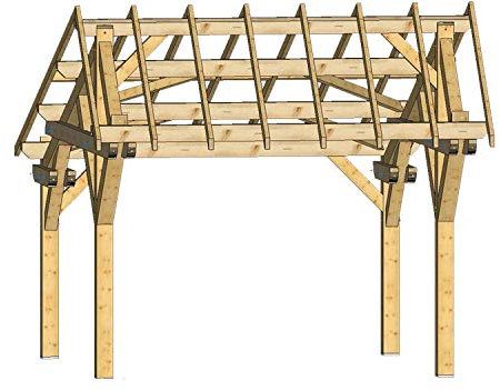 Habrita Carport Doppelschräge asymmetrisch 3,90 x 5,05 m, Modern, braun, Holz, Wasserresistent, PEFC-zertifiziert
