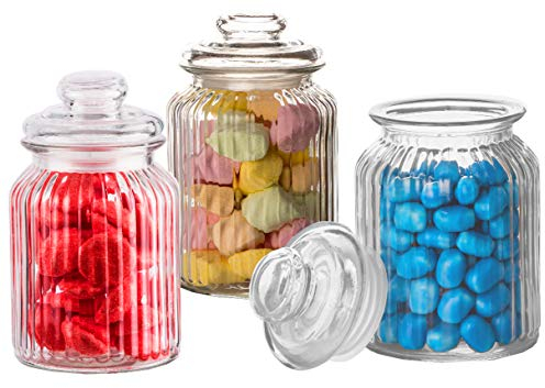 BigDean 3x Bonbongläser Bonboniere 1 Liter - Mit Deckel - Für Süßigkeiten, Kekse, Kräuter & Gewürze - Vintage Vorratsgläser - Die idealen Helfer für Küche & Haushalt