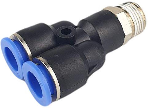 Einschraub-Y-Steckverbinder - konisch - Pneumatikverbinder - Steckanschluss für Luft & Wasser - Schnellsteckverbinder - Push In Fitting (R 3/8 x 8mm)