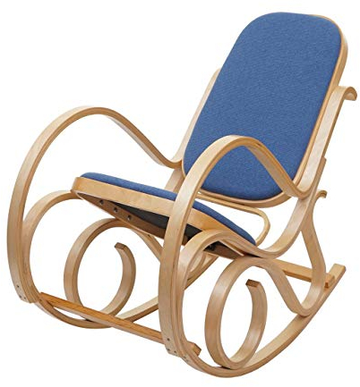 Mendler Schaukelstuhl M41, Schwingsessel Fernsehsessel, Massiv-Holz - Eiche-Optik, Stoff/Textil blau