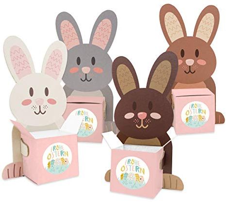 itenga Osternest 4X Geschenkverpackung Osternester Hasenbande Osterhase mit Sticker Frohe Ostern Verpackung und Dekohase