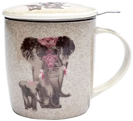 Tazza con infusore in metallo, motivo: elefanti