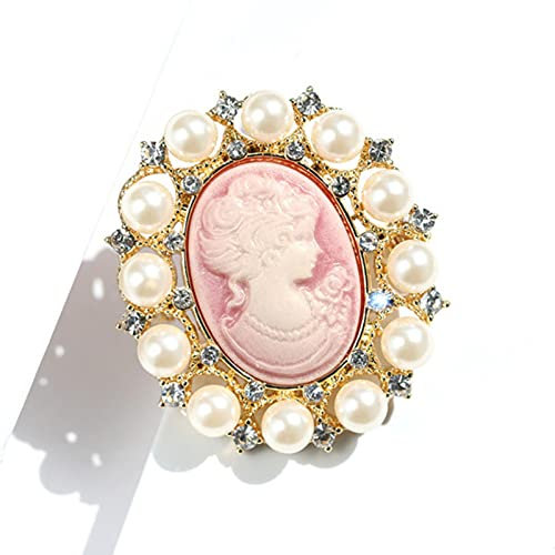HCMA Luxus Cameo Brosche Pink Blue Resin Lady Maiden Shell Pearl & Strass Broschen für Frauen