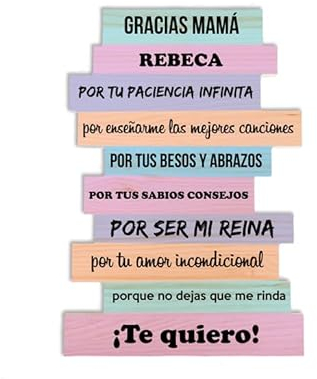Made in Gift Cartel de Madera Grande Gracias Mamá Personalizado con Nombres y Textos o Frases sobre Impresión a Color como Regalo Original para Madres