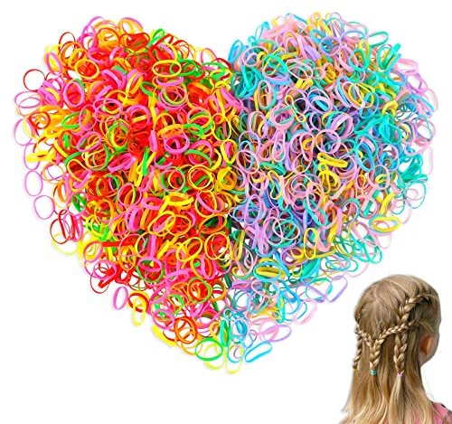 Hanyousheng Elastic Hair Bands - 1500 Mini Rubber Bands, Multicolored Small Elastics for Kids and Girls' Braids and Ponytails