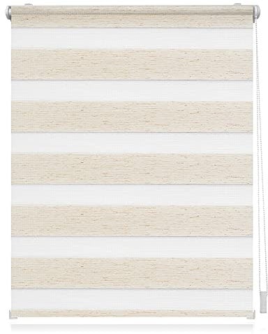 Lichtblick Doppelrollo Klemmfix ohne Bohren, Streifen, Blickdicht, Klemmträger-Montage, Sichtschutz, Wandmongtage, Deckenmontage, für Fenster und Türen Natur,70 cm x 220 cm (B X L)