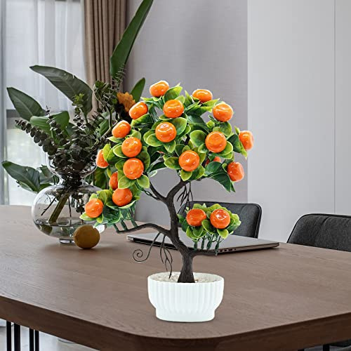 DEDEMCO Albero di arancio pianta artificiale bonsai, 30,5 cm finto albero di limone, pianta verde topiaria con vaso bianco per decorazione domestica e ufficio