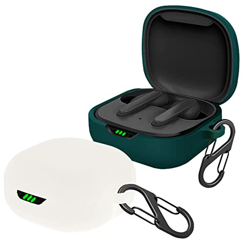 [2-Pack] easyBee Hülle für JBL Live Pro 2 TWS/JBL Live Pro+ TWS [mit 2 Karabiner], Flüssiges Silikon Case Ultradünn Stoßfest Schutzhülle Bluetooth Kopfhörer Tasche - Weiß und Dunkelgrün
