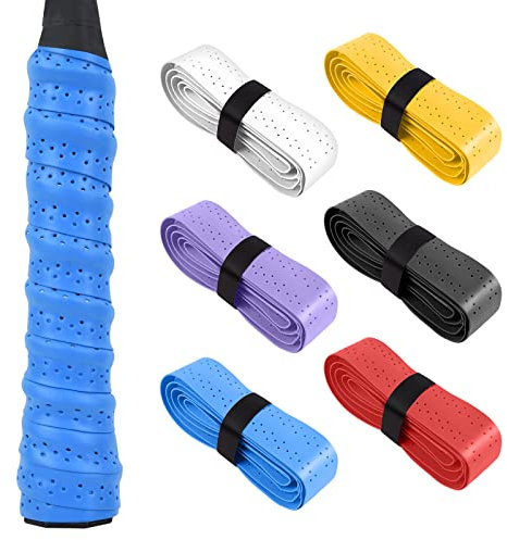 flintronic Cintas de Agarre de Raqueta, Overgrips Padel, 6 PCS Grips Padel Perforados para Raqueta de Tenis, para Bádminton,Antideslizante y de Secado Rápido,Cinta de Agarre para Mango Multicolor