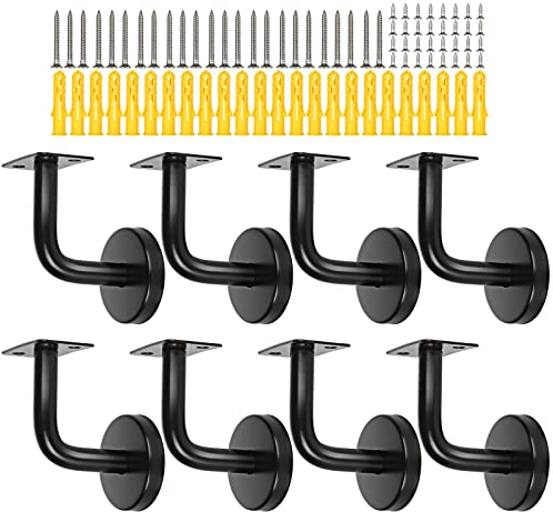 YOUNTHYE 8PCS Black Handrail Brackets, Stainless Steel Heavy Duty Bannister Brackets, Wall Mounted Handrail Holder with Screws & Expansion Tubes(Flat)