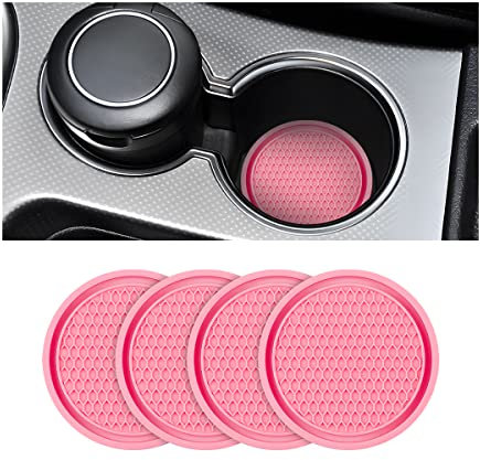 4 Pack Car Cup Holder Coaster, 2.75 Inch Diameter Non-Slip Universal Insert Coaster, Durable, Suitable for Most Car Interior, Rose Red