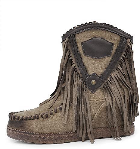 IF Fashion Scarpe Stivali Stivaletti Indianini da Donna Zeppa Interna Frange Fibbia 1927 Beige N.37